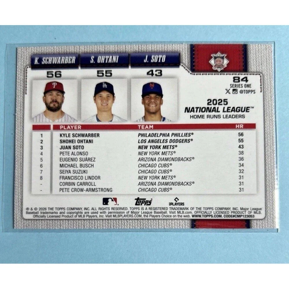2026 Topps Ser. 1 , NL HR Leaders Rainbow Foil Schwarber, Ohtani &Soto #84 - Picture 2 of 2